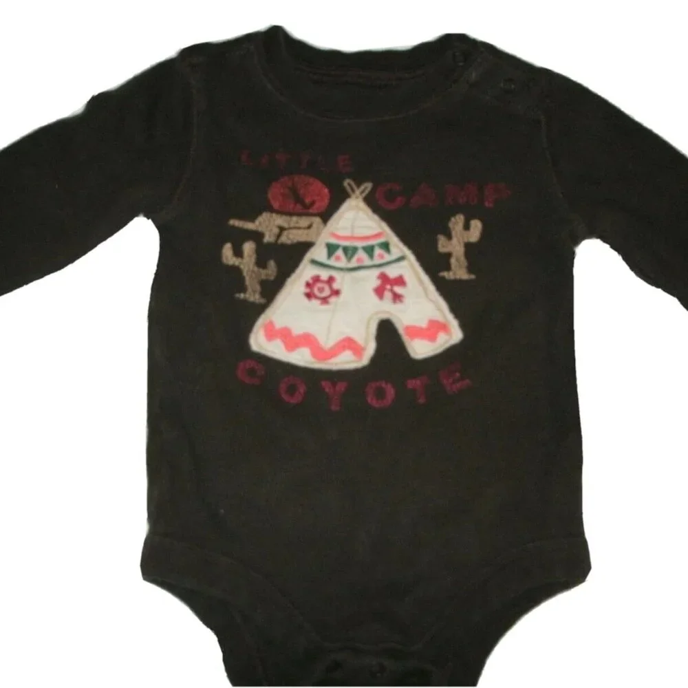 Gap Boys Bodysuit Brown Camp Tent 6-12 Months Elbow Patch Baby One Piece